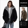 Retro Unisex Deconstructed Rascally Cool Jacket with Fur Collar – Thickened Cotton Winter Coat for Warmth