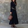 Women's Vintage Velvet Long Dress with Notched Lapel and Single-Breasted Waist-Cinching Design