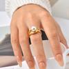 Size 7 Water Drop Imitation Pearl Ring for Women,Gold Plated Stainless Steel Wedding Finger Rings,Elegant Jewelry Gift