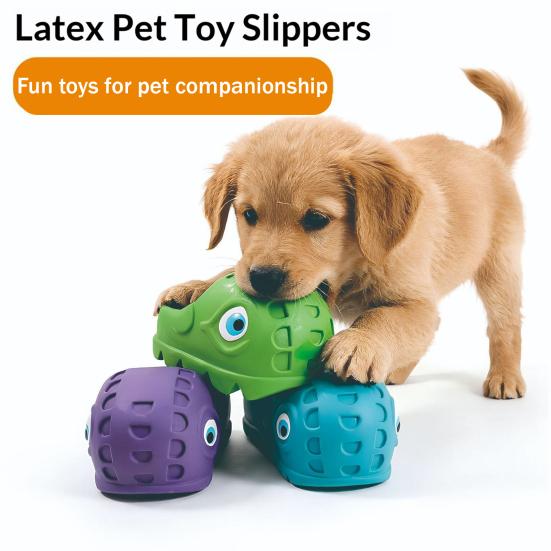 Squeaky Dog Chew Toy Slipper Shaped Latex Dog Toy for Teeth Cleaning Tough Interactive Puppy Toy for Small Medium Breeds