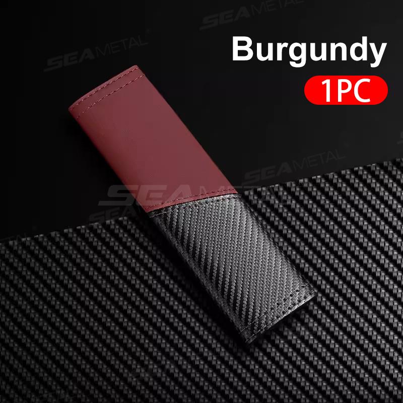 SEAMETAL Luxury Seat Belt Cushion Nappa Leather Carbon Fiber Seat Belt Cover Universal Anti-Rubbing Should Soft Padding Cushion винный
