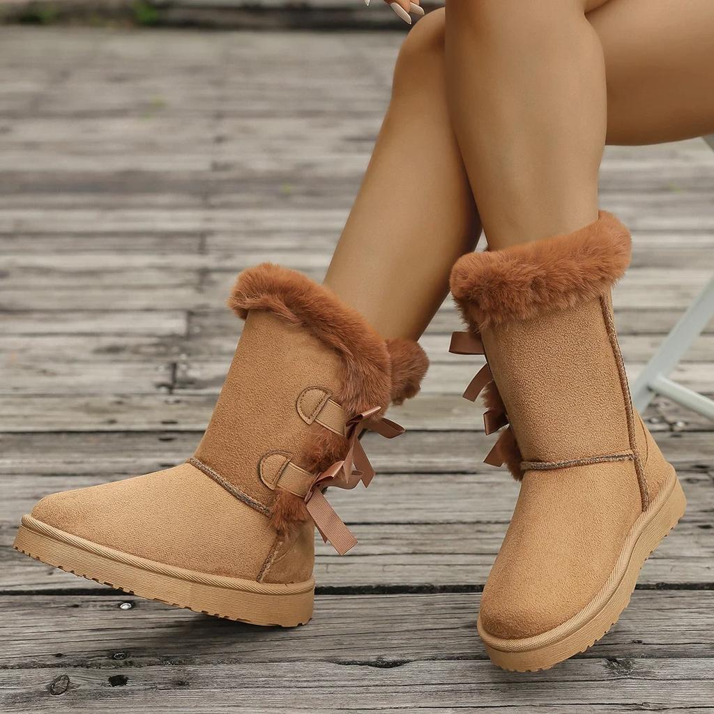 Mode Winter Mid-calf Stiefel 2025 Neue Mode Einfarbig Damenstiefel Dickes Plüsch Dicke Sohle Schuhe Damen Klassische Retro Lange Stiefel Damen