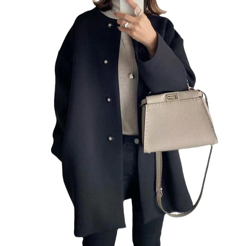 Women's High-Quality Japanese Style Wool Coat - 2024 Autumn/Winter, Solid Color, Long, Straight, Loose Fit