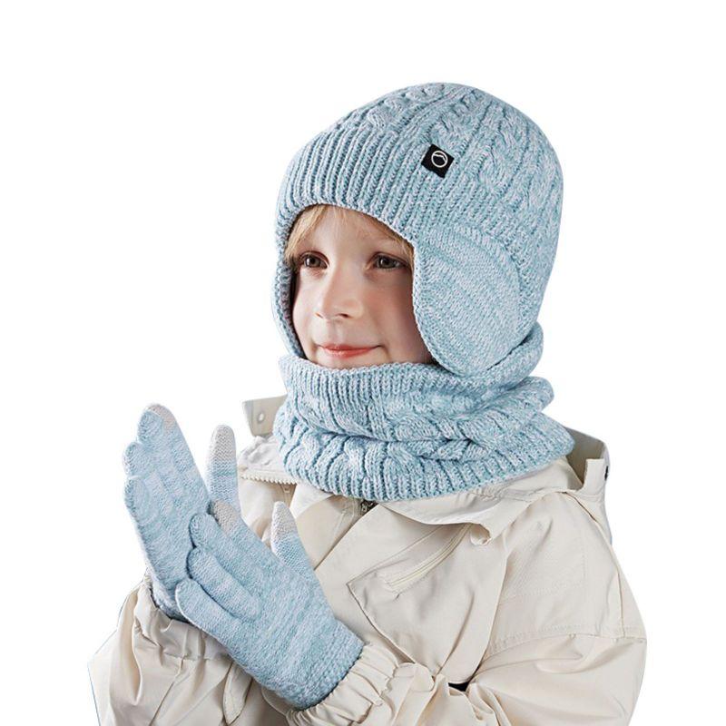 Kids Winter Knitted Warm Hat Scarf Gloves 3pcs Sets