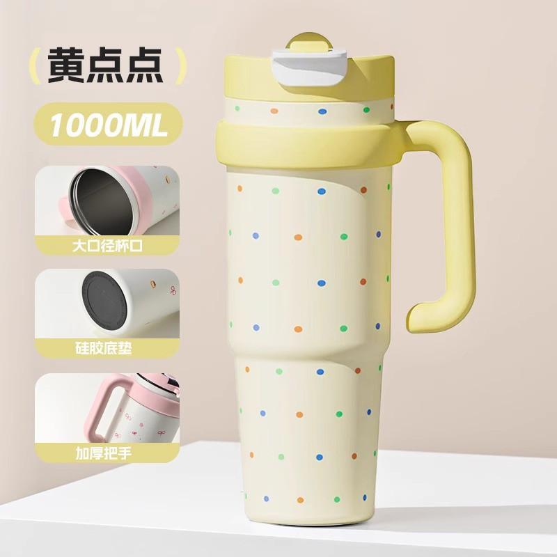 Large Capacity Vacuum Insulated Stainless Steel Tumbler With Straw Women 1000ml Leakproof Travel Water Bottle