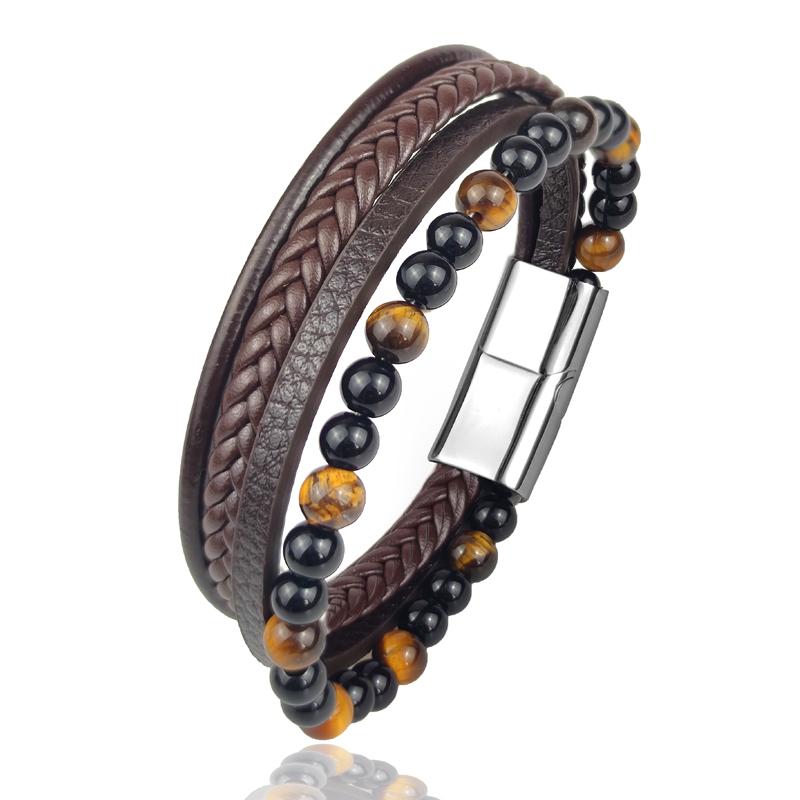 Men Bracelet Rope Stainless Steel Magnetic Natural Stone Leather Beaded Braclet Volcanic Stone bracelet bangles Chain Gift