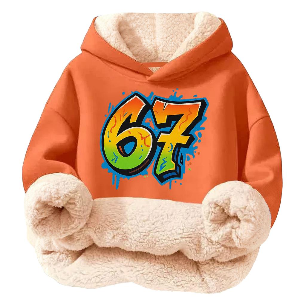 Kinder Modischer Druck Lässiger Fleece Kapuzenpullover Locker geschnitten ohne Taschen