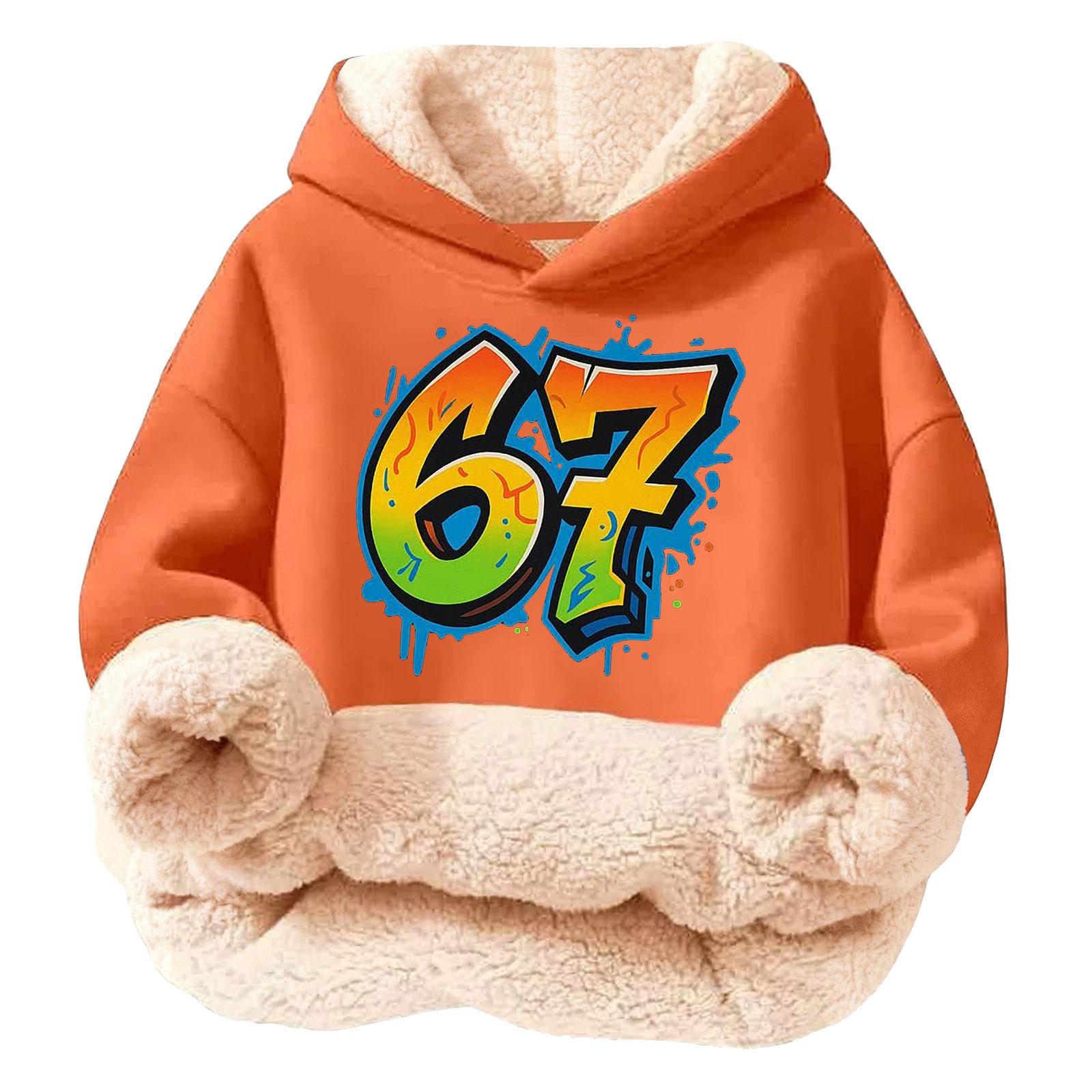 

Children s Fashionable Printing Casual Fleece Hooded Loose Fit Hoodie Without Pockets 110 шафрановий