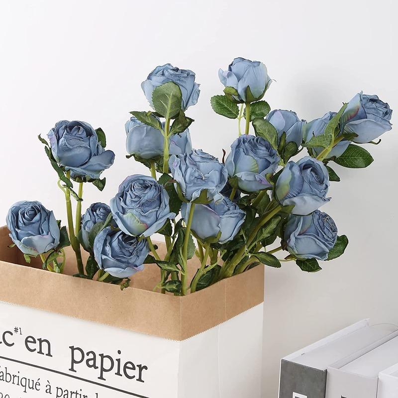 Artificial Roses,4pcs 20Heads Faux Roses Silk Fake Roses with Stem for DIY Wedding Bouquet Floral Arrangements Home Party Centerpiece Decoration