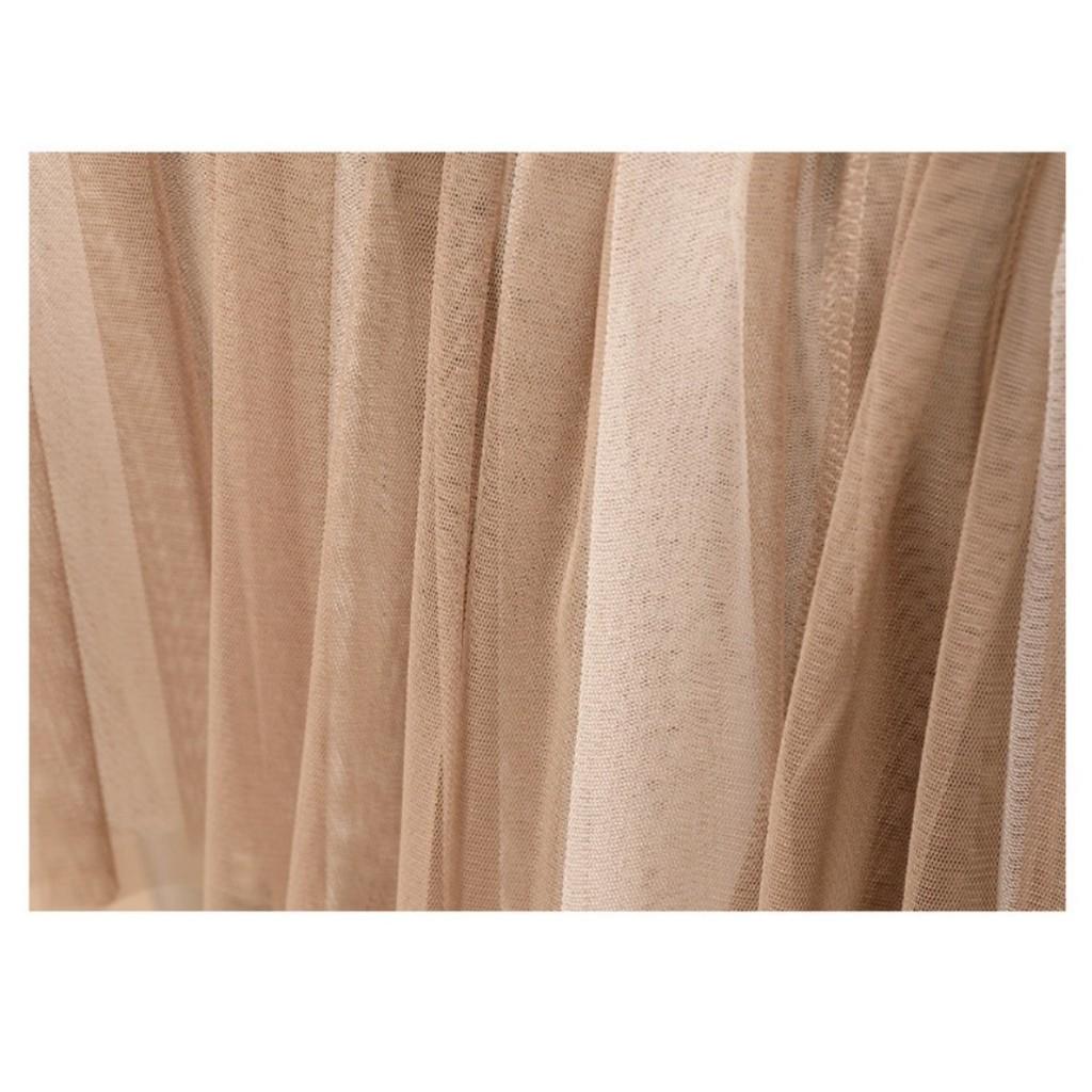 Qooth Damen A-Linien-Einsatz Tüll Rüschenrock Weiter Saum Mittellang Elastischer Bund Freizeitrock QT2647