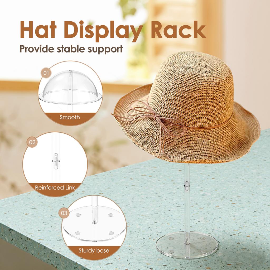 Acrylic Hat Stand Wig Display Holder Clear Domed Baseball Cap Holder with Pedestal Tabletop Organizer Baseball Cap Storage Rack
