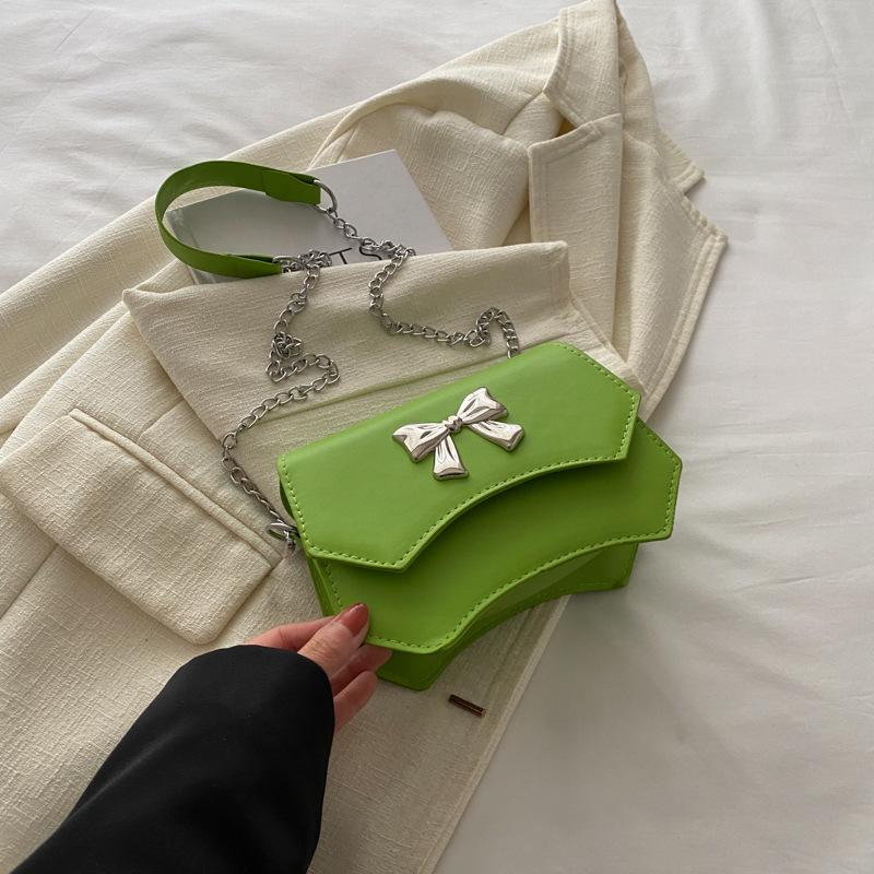 

Женская нежная фактура бант цепочка одно плечо сумка женская весенняя маленькая квадратная сумка иностранный стиль женщины зелёный
