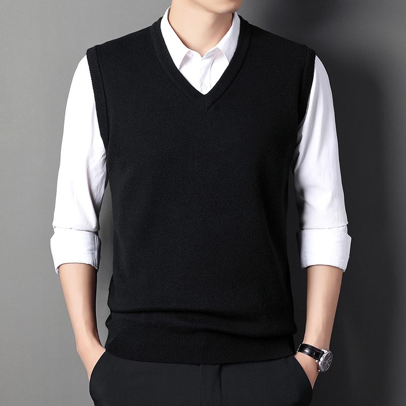 Woodpecker Men's V-neck Knitted Sleeveless Vest for Autumn and Winter