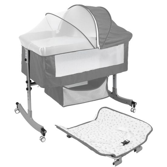 Bedside Crib 4-In-1 Multi-function with Changing Table, 6 Levels Height Adjustable Baby Bed Basket & Mosquito Net, Portable Newborn Infant