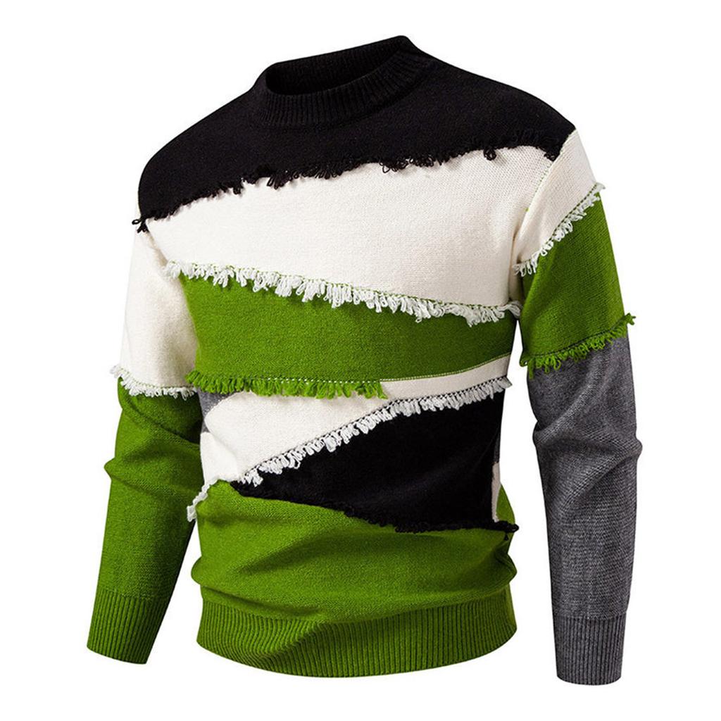 Men's Trendy Round Neck Colorblocked Sweater Men's Pullover Bottoming Sweater