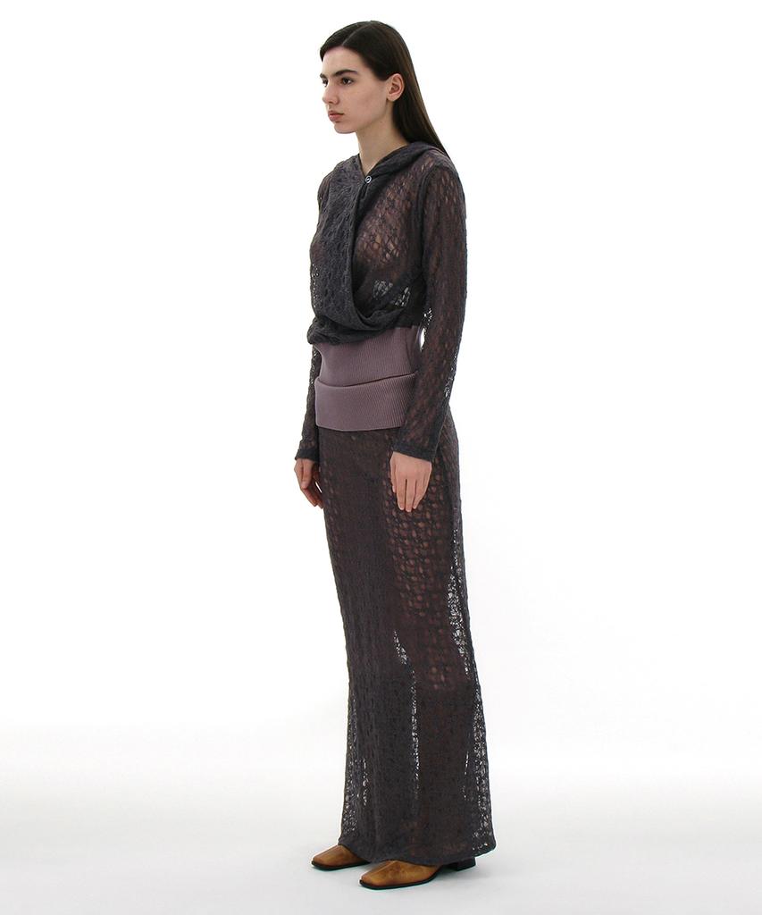 Partimento Woman Lace Flare Maxi Skirt_Charcoal