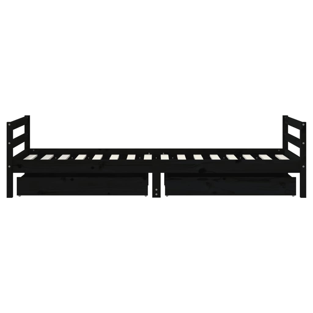 Children s Bed with Drawers Black 90x200 cm Solid Pine Wood