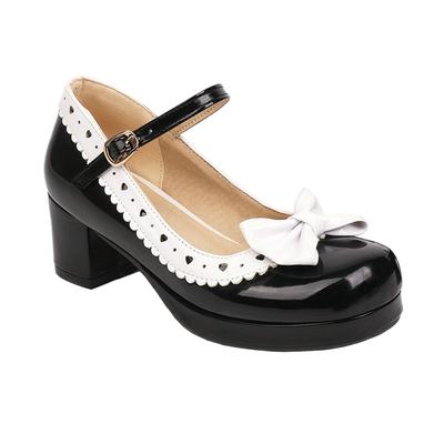 Woman's Block Heel Classic Lolita Shoes Cute Bowknot Strap Buckle Vintage Mary Jane Shoe Patent Leather Platform Pumps Plus Size