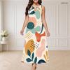 Women Plus Size Round Neck Triple Keyhole Sleeveless Abstract Printed Maxi Dress