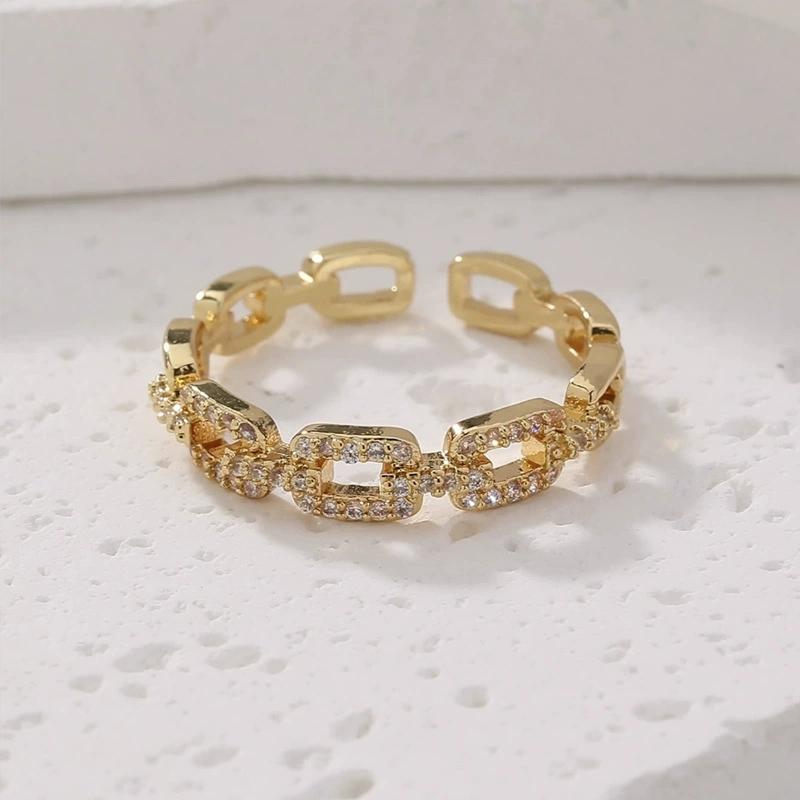 Zircon Twist Chain Open Rings For Women Gold Silver Color Elegant Finger Ring Female Korean Wedding Jewelry Gift