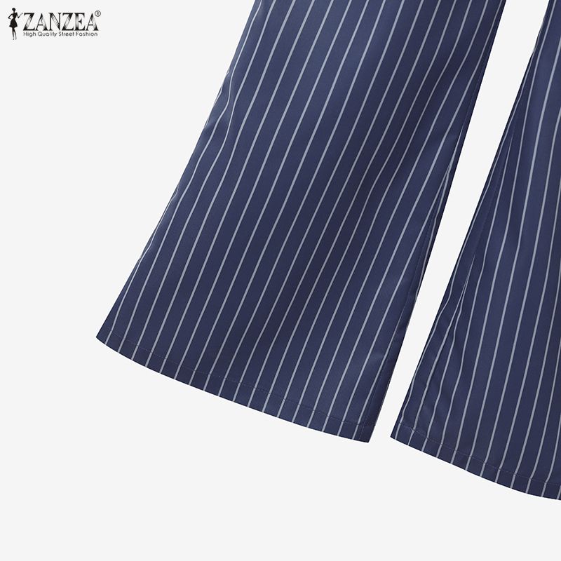 ZANZEA Women Casual Blazer and Pants Stripe Print Two Piece Suit Sets