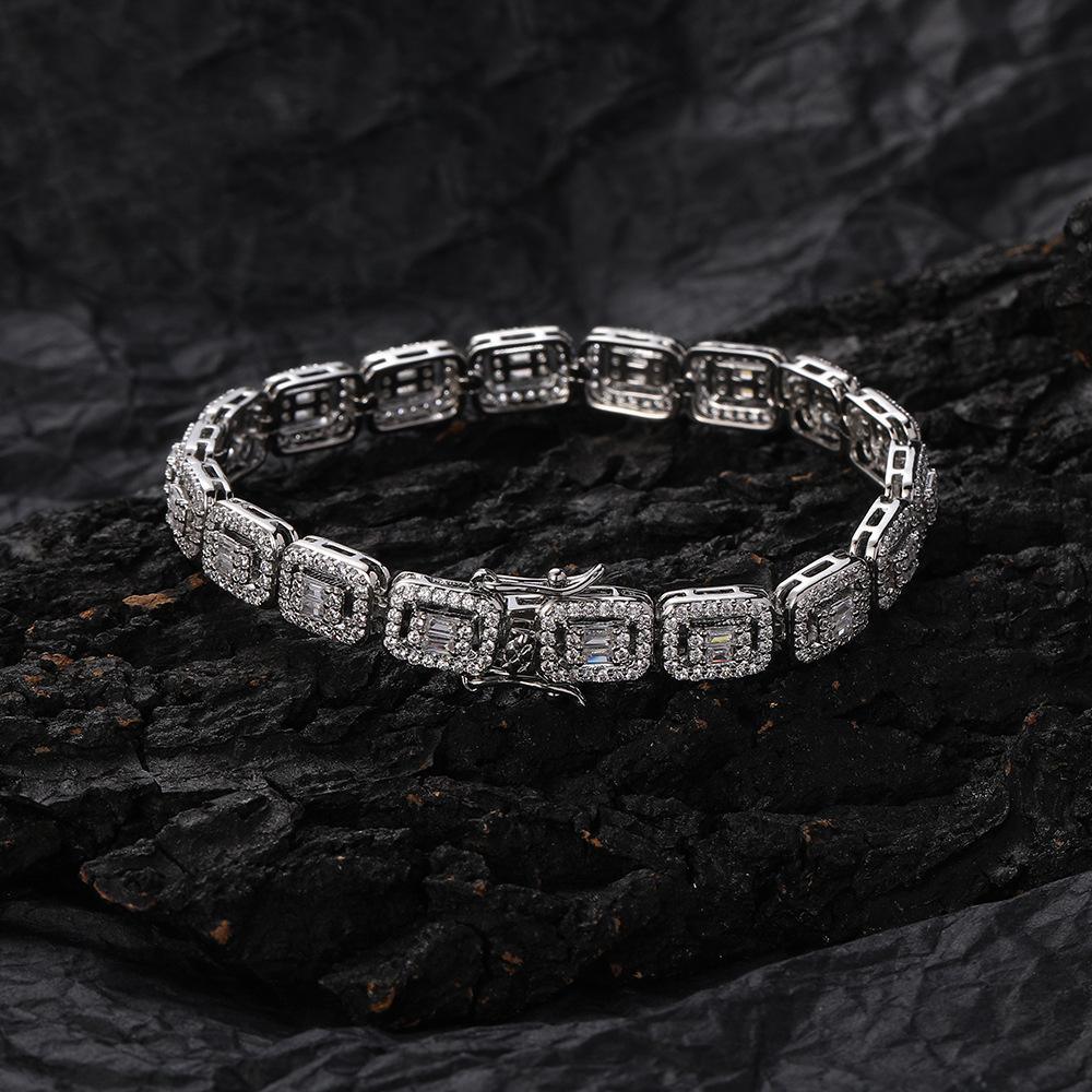 European and American New 7mm Copper Bracelet, Rectangular Hollow Chain Zircon Chain Women's, Men's Hip-hop Chain Bracele