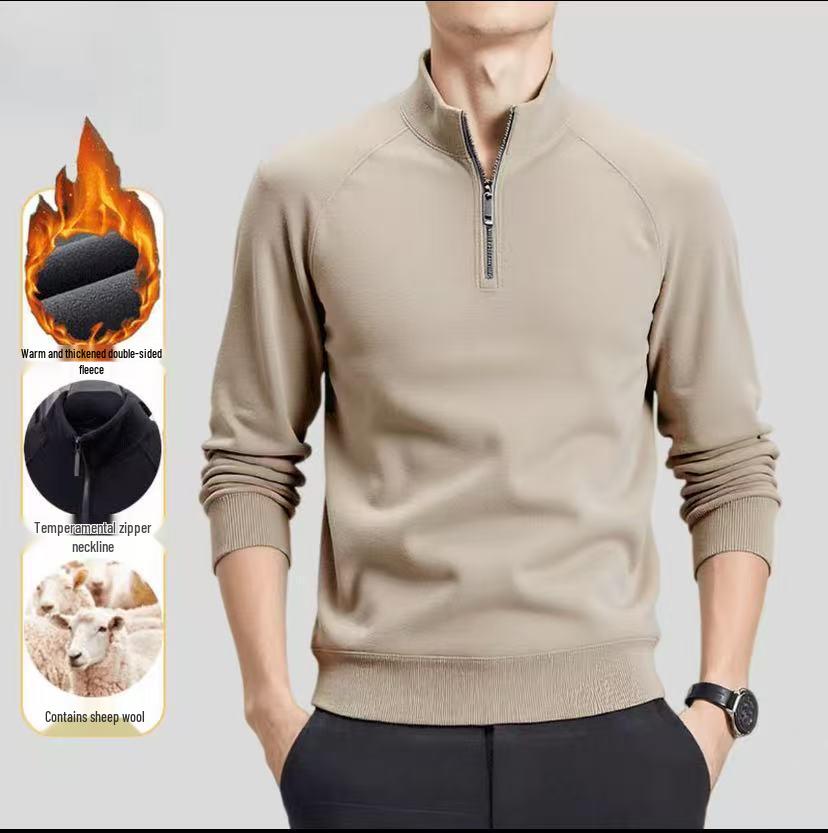Men's Stylish Wool Cashmere Zipper Hoodie - Double-Sided Thermal Fabric for Autumn and Winter.