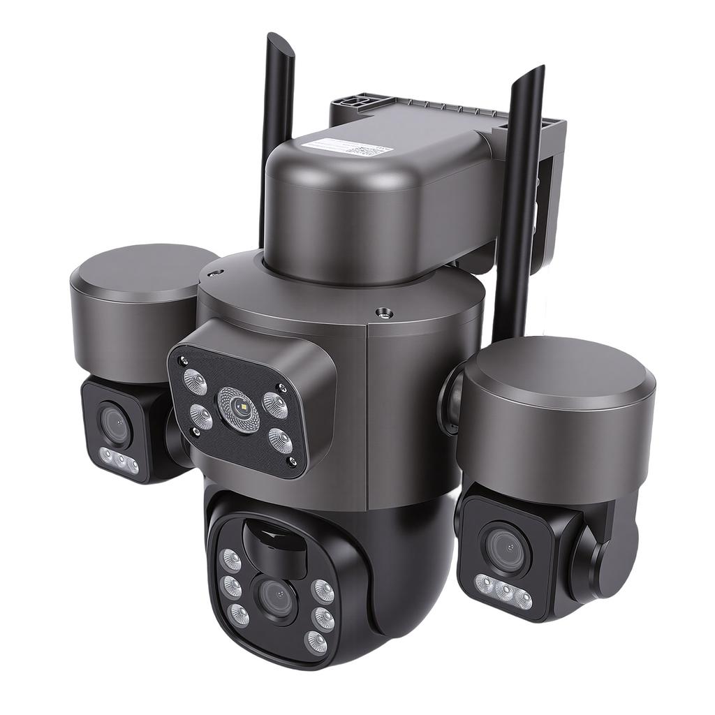 3 Lens Solar Security Camera 6MP HD 360 Degree Viewing Angle IP66 Water Proof Motion Detection WiFi Smart for Outdoor