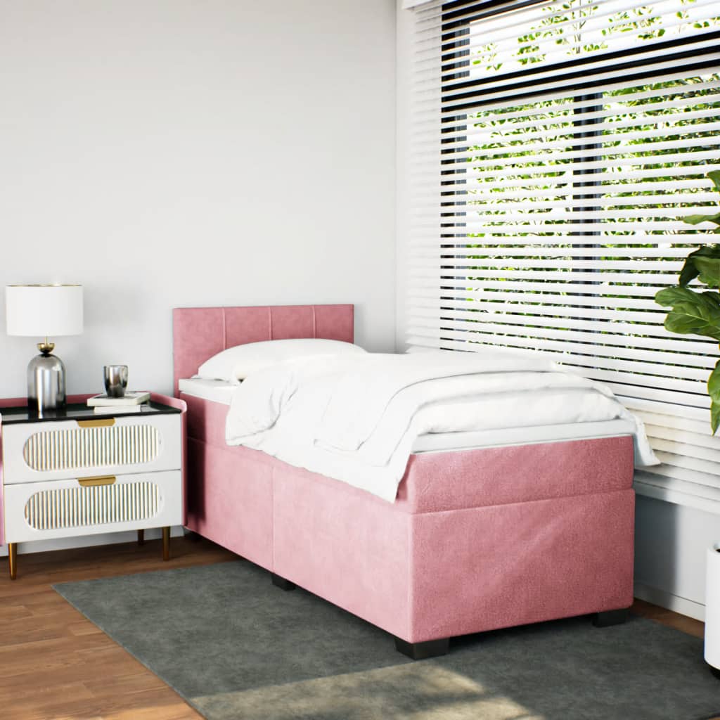 vidaXL Box Spring Bed with Mattress Pink 90x200 cm Velvet