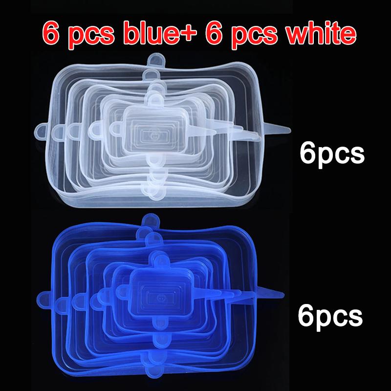6/12Pcs/Lot Silicone Stretch Lids Universal Taper Pot Bowl Food Wrap Sealed Cover for Kitchen Cookware