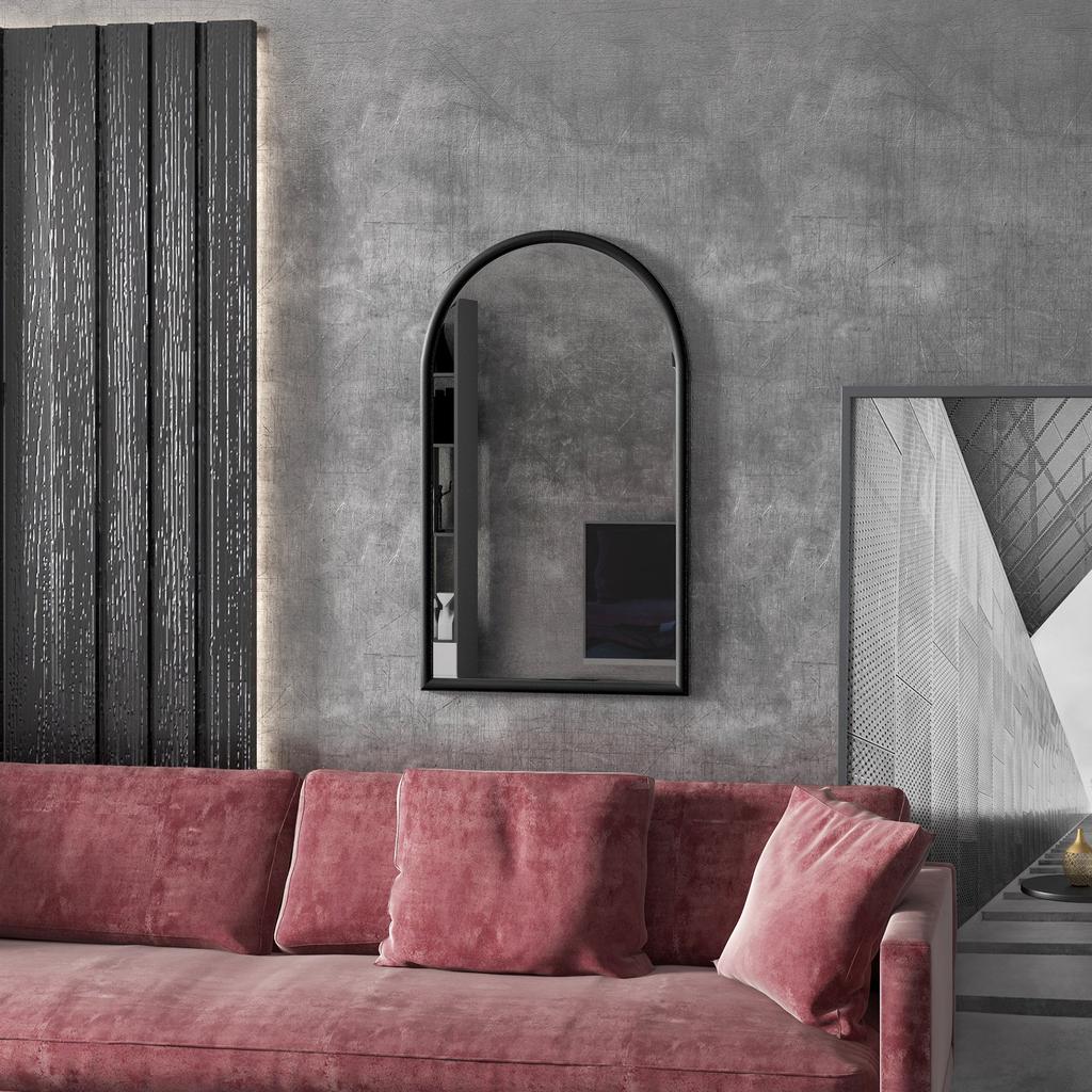 Arched Wall Mirror, 110 x 65 cm, Wooden Frame, Black