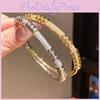 18k Gold Plated Zircon Round Bangle Bracelet With Geometric Design For Everyday Fashion Accessory