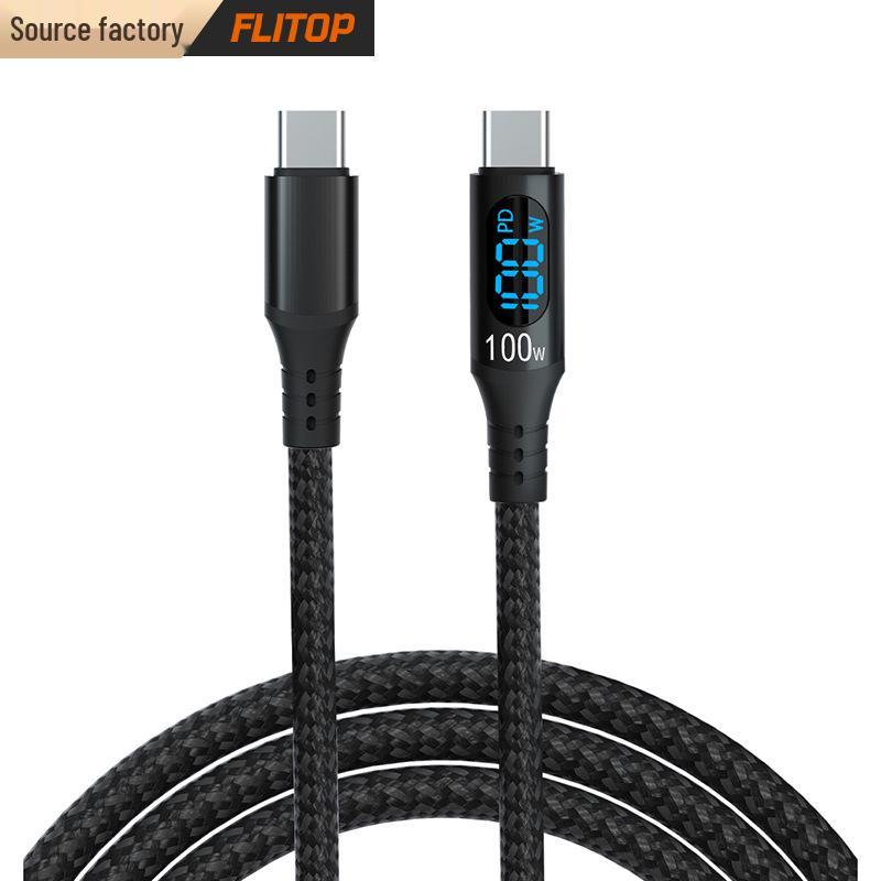 5A Dual Type-C PD100W Fast Charging Cable with Digital Display for iPhone 15 and Huawei Laptops