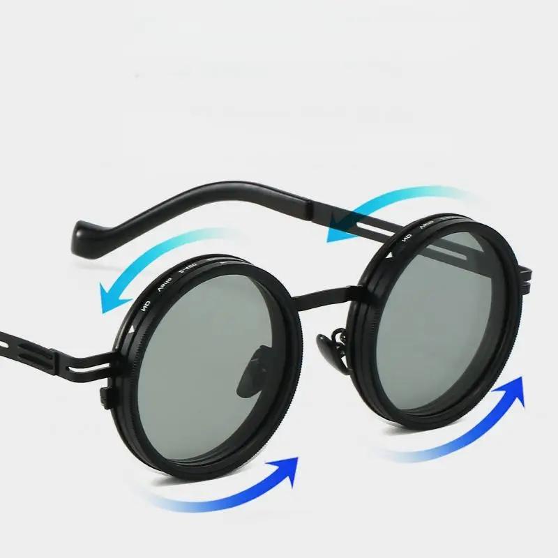 Polarowe Okrągłe Okulary Przeciwsłoneczne ND9 Regulacja Przyciemnienia Mężczyźni Kobiety Retro Punk Męskie Okulary Wędkarskie Outdoorowe Osłony UV400