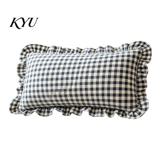 Cuscini Decorativi da Ufficio Interno, Federa per Cuscino Ruffle, Cotone a Quadri con Bordo Arricciato, Federe Ruffled Vintage 18x18 Pollici, Copertura 20x12