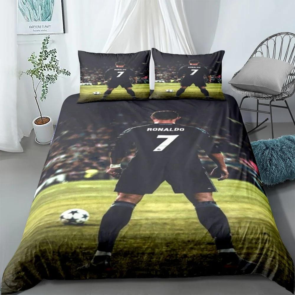 Exquisite Football Star Ronaldo 3D Print BoyBedding Set Duvet Cover Pillowcase Single Twin Size Gift for Student Adult 3pcs