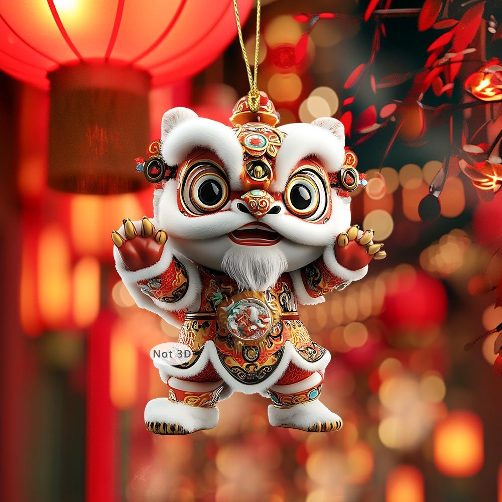 Acrylic 2D Lion Dance Pendant Lion Pattern Hanging Flat Indoor Decoration Lightweight Lion Hanging Pendant