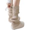 Solid Color Drawstring Leg Warmers for Women Girls Ribbed Knit Turn Cuff Boot Covers Socks for Ballet Dance Skating Yoga