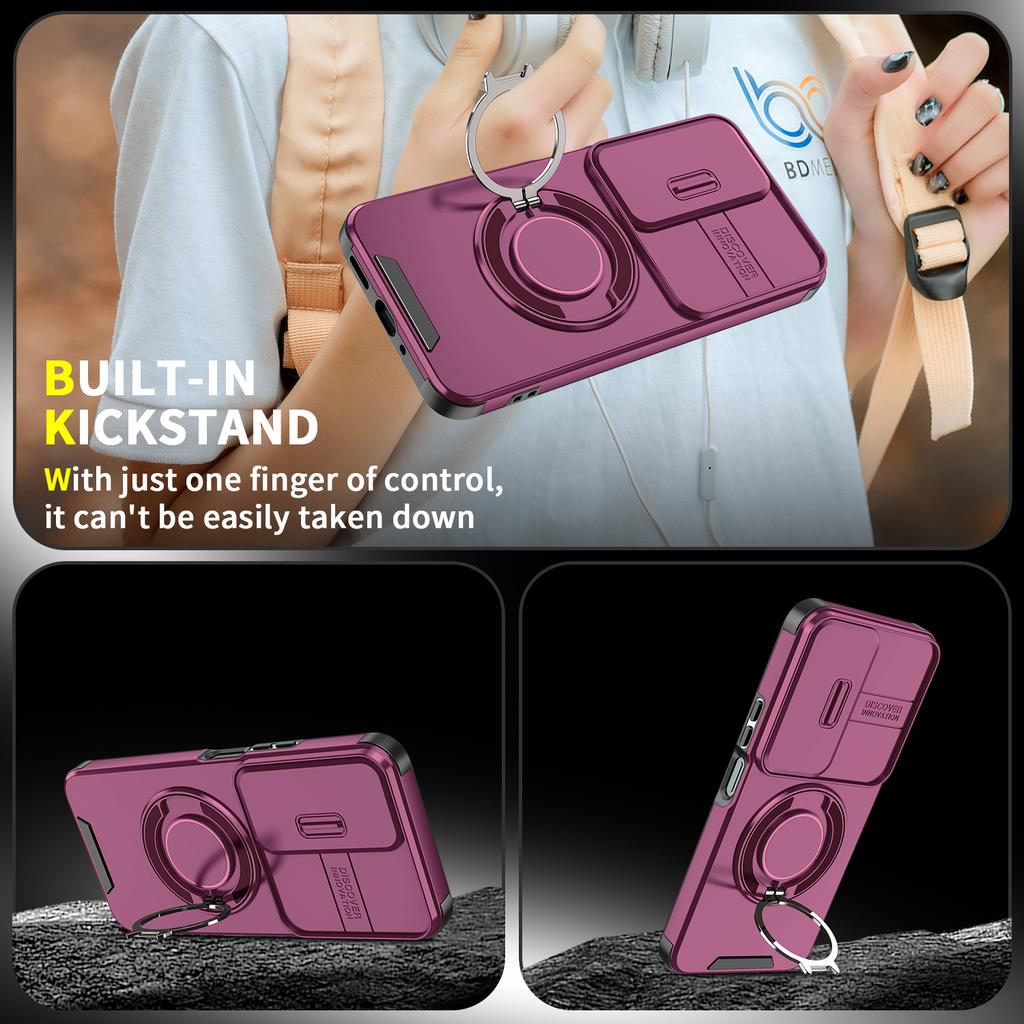 Magnetic Metal Ring Stand Armor Case For VIVO Y31 5G Y21d Slide Push Window Lens Protection TPU Frame Hard Plastic Phone Cover