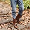 Cowboy Boots for Men Square Toe Western Boot Retro Classic Embroidered Pull On Boot Slip Resistant Boots Men's Comfor Faux Leather Mid-Calf Booties