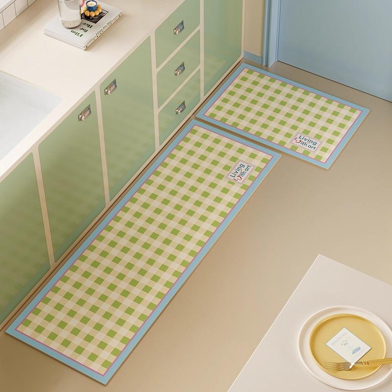 Non-slip Kitchen Mats for Floor Checkerboard Plaid Long Strip Runner Kitchen Rug Oil-proof Waterproof Washable Kitchen Floor Mat