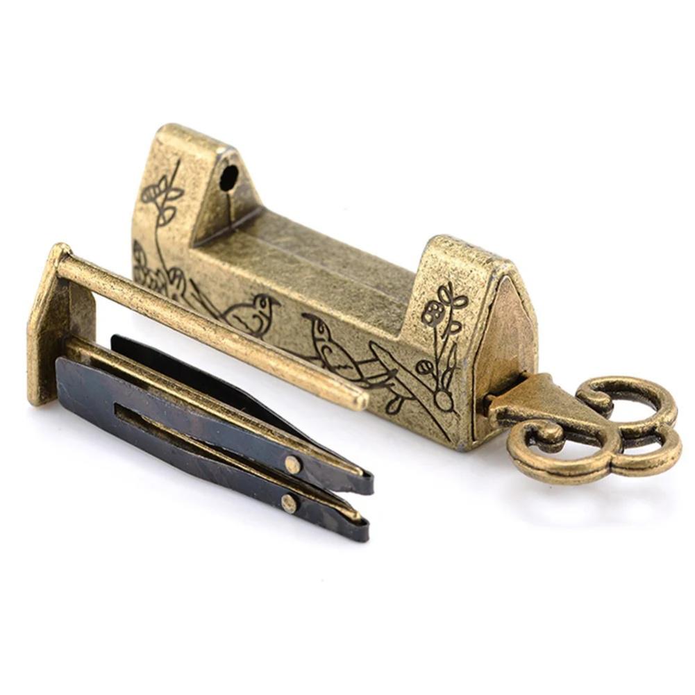 Antique Zinc Alloy Lock Vintage Padlock for Jewelry Box Drawer Chest Cabinet Ornate Floral Bird Decoration Includes Key