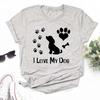 Women Dogs Paws Love Heart Printed T-shirts Fashion Summer Short Sleeve Lady Womens Clothes Tops T-Shirt Black Shirt Tees Female