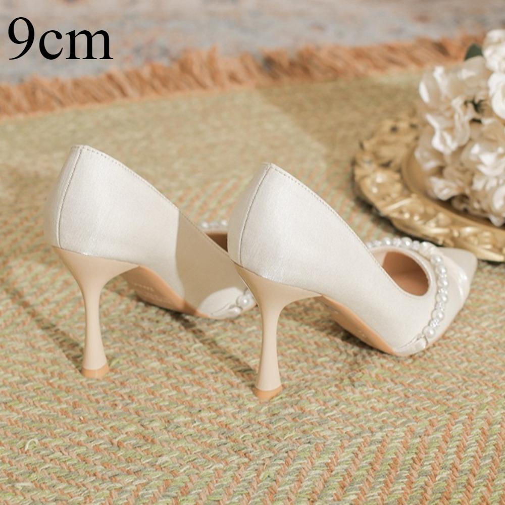 Pointed Stiletto High Heels Women Autumn and Summer New Satin Pearl Pumps Women's Small Size Light Mouth Shoes High Heel Pumps