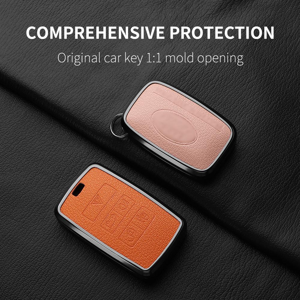 Metal and Leather Car Key Case Cover For Land Rover Range Rover Discovery Evoque Sport Velar Key Protection Shell Accessories