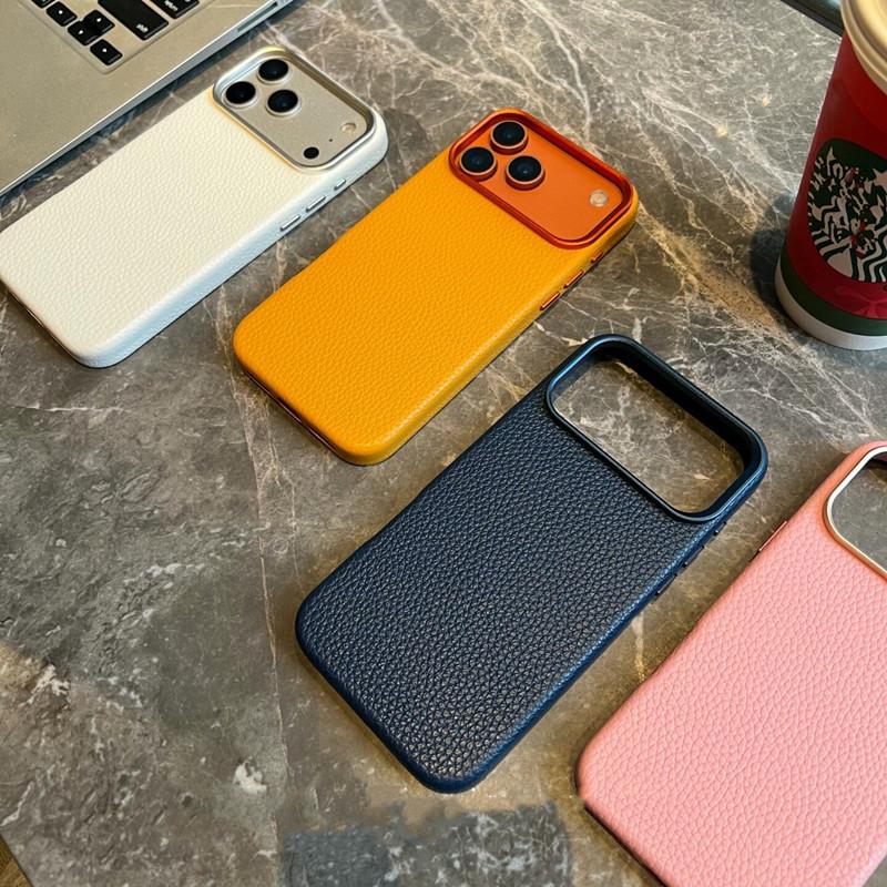 Premium Leather Magnetic Charging Case For iPhone 12 13 14 15 16 17 Pro Max Solid Color Business Metal Camera Protection Cover