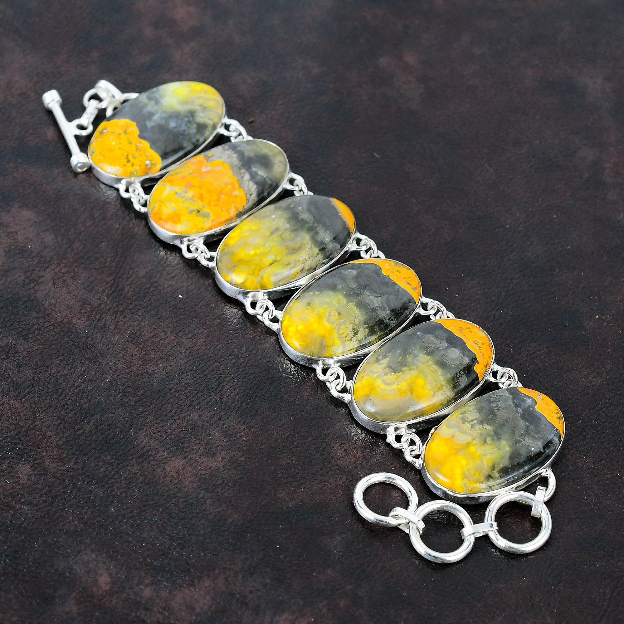 

Браслет Bumble Bee Jasper Браслет из стерлингового серебра 925 пробы Ювелирные изделия из натуральных драгоценных камней Регулируемый браслет-цепочка Браслет ручной работы Подарок на помолвку Adjustable