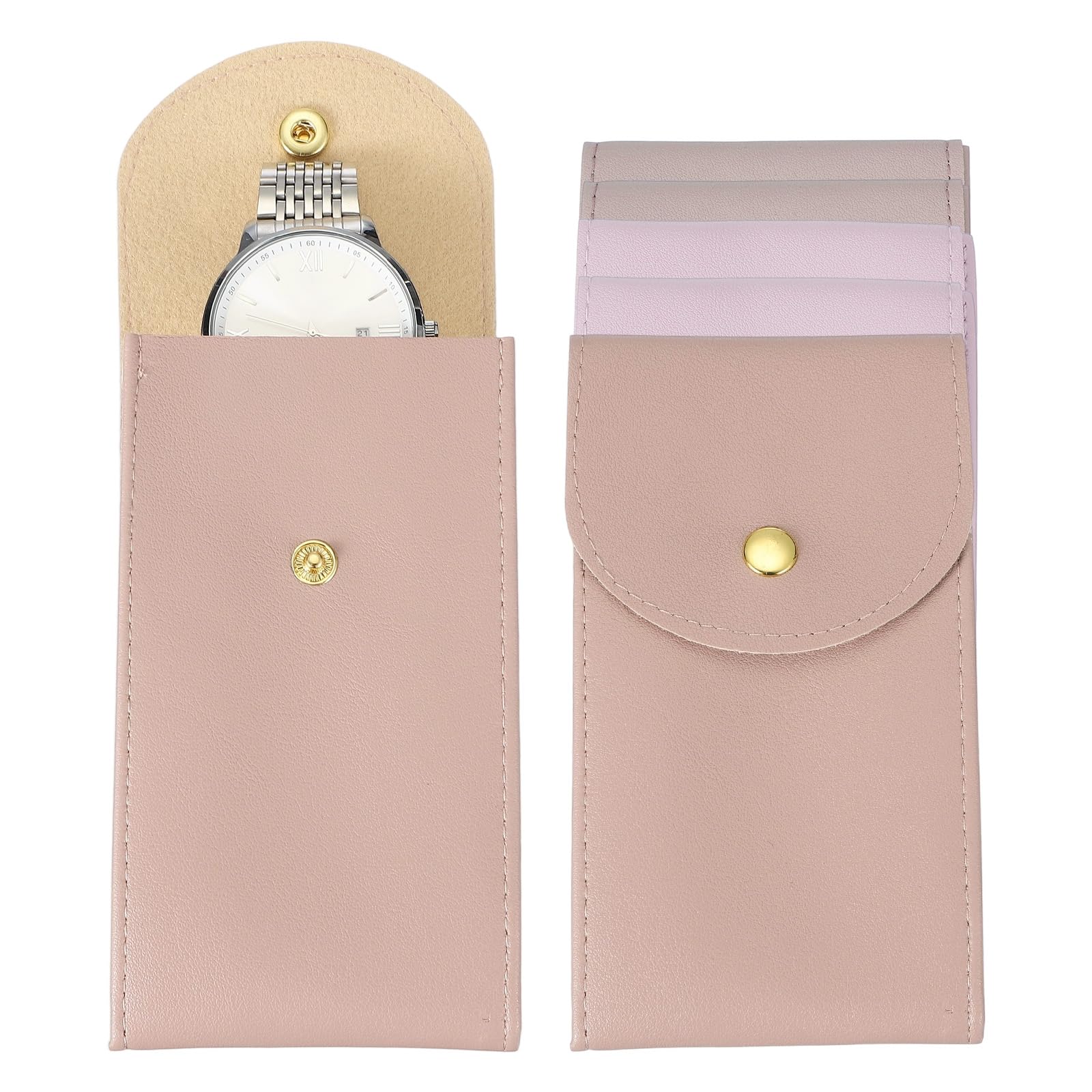 

uxcell 6-Piece Set Leather Watch Pouch 5.1 x 2.8 Inch Travel Phone Jewelry Storage Bag Unisex Snap Button Closure Dark PinkPinkPurple