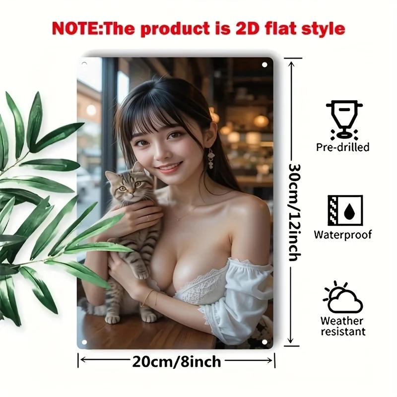Ktownvibe Retro Metal Sign - Korean Cat Art Home Decor Poster Heavy Duty Iron Plate
