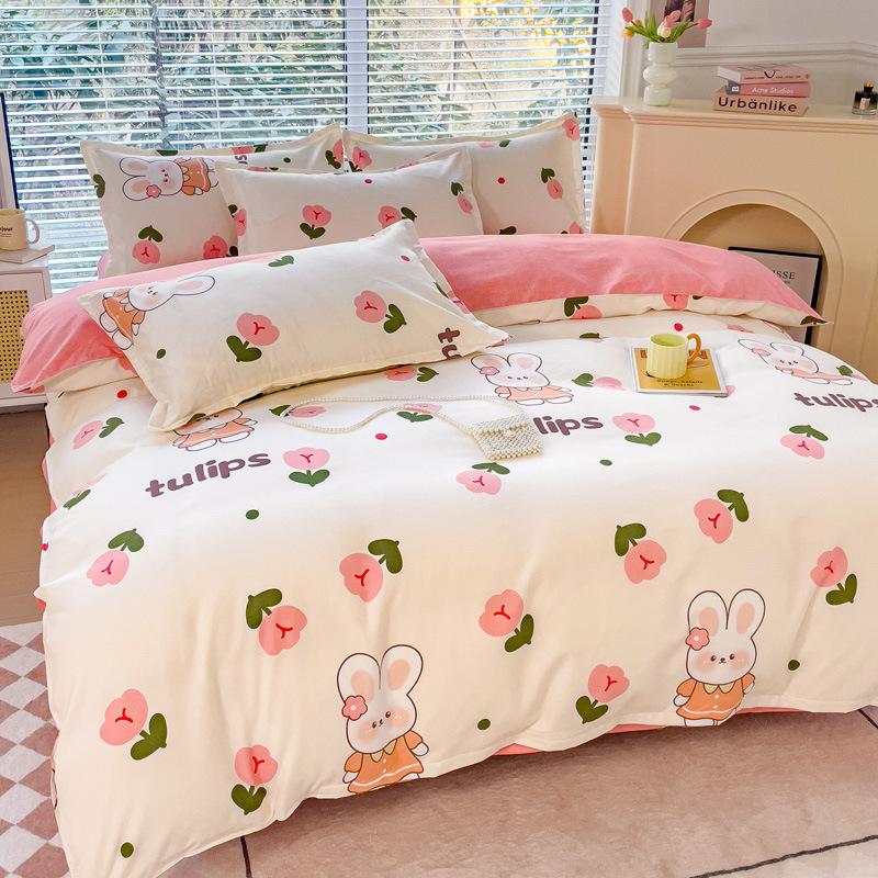 Bedding Four-piece Set Printed Washed Sheets Quilt Cover Pillowcase Set